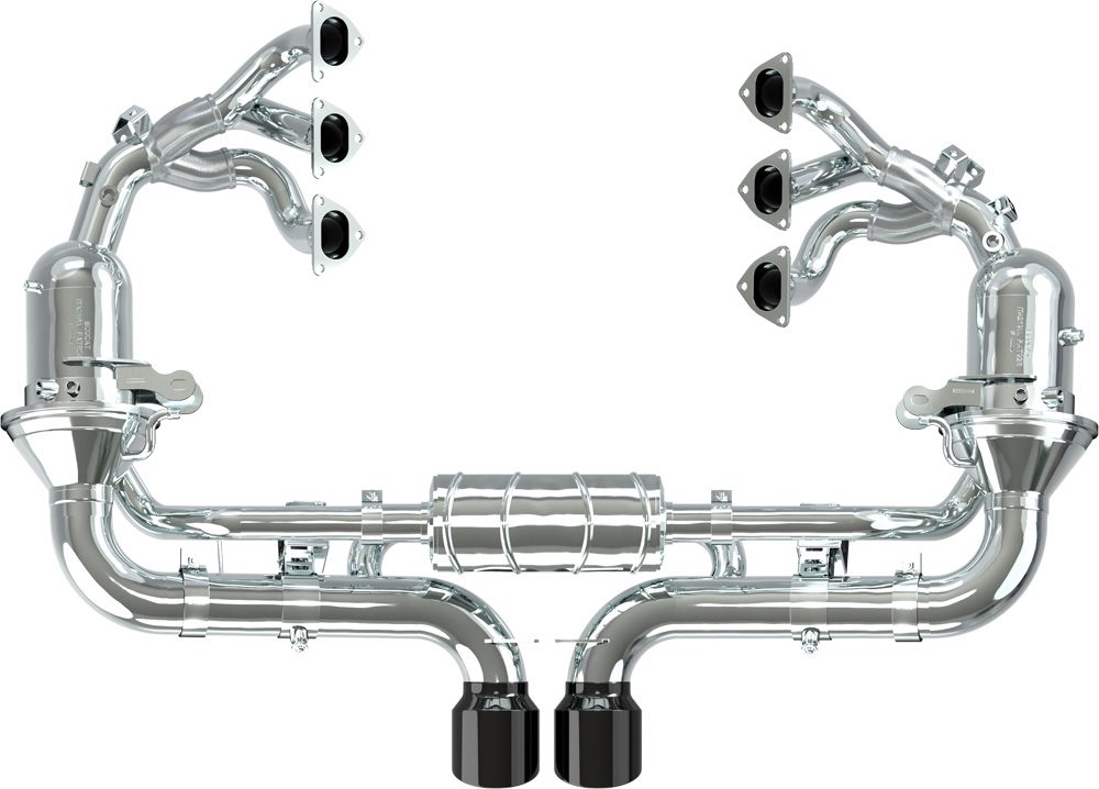 Porsche 992 GT3/RS - SET: 250 Cell Sport Cat Headers + Valved Exhaust, Carbon Tips (OE Actuators)
