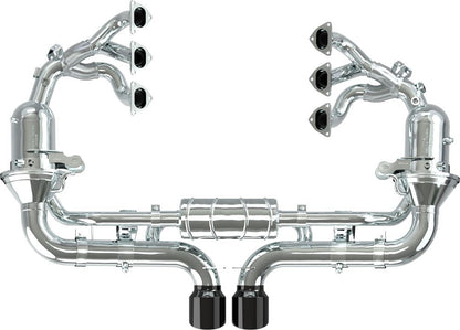 Porsche 992 GT3/RS - SET: 250 Cell Sport Cat Headers + Valved Exhaust, Carbon Tips (OE Actuators)
