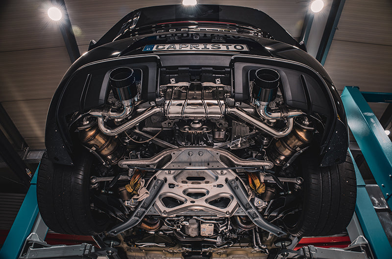 Porsche 718 GT4RS - SET: Valved Muffler, 100 Cell OPF Replacement, Performance Headers (Wicrom Tips) image 0